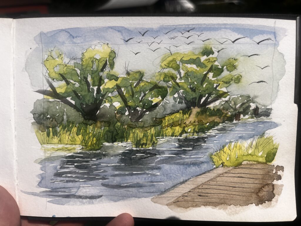 Watercolour sketch of the Finow canal